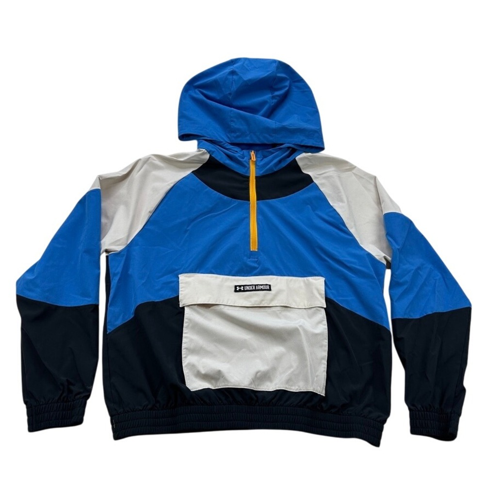 Under Armour Colorblock Hooded Anorak Jacket Pullover Pocket Blue Black Small